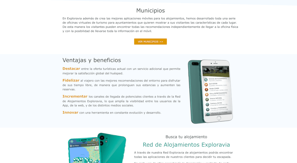 Sección ventajas y beneficios de la aplicación de Exploravia
