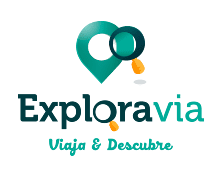 Logo de Exploravia, con el eslogan Viaja y descubre